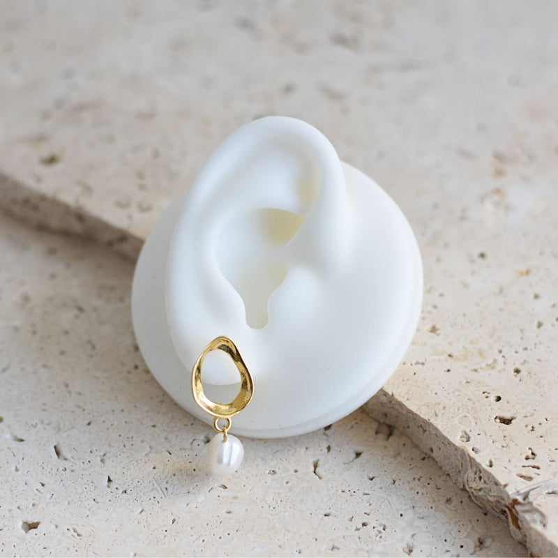 Large Dropped Pearl Earrings in Gold