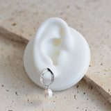 Large Dropped Pearl Earrings in Silver