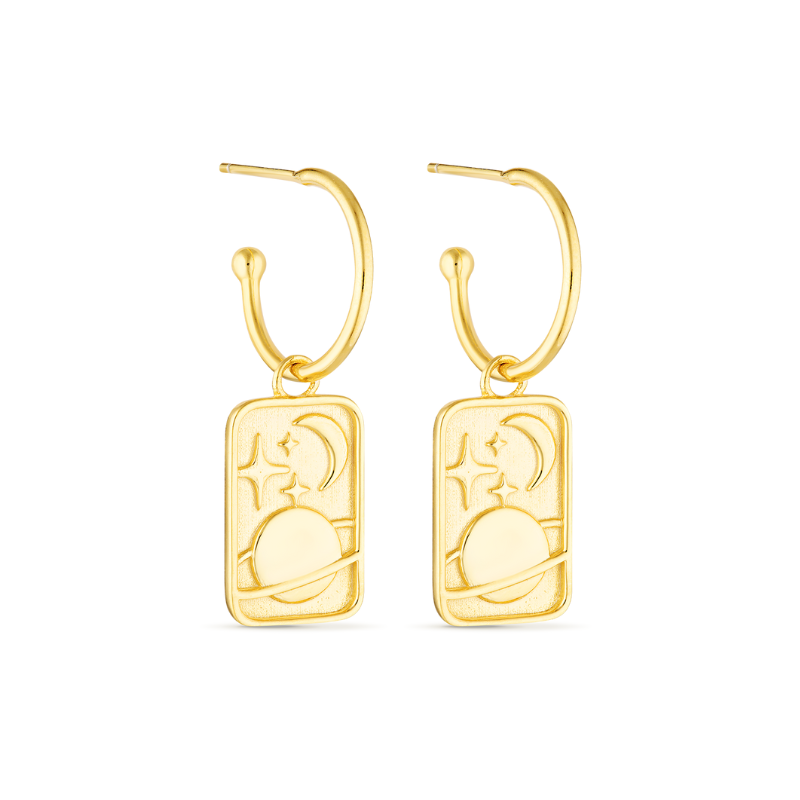 Moon & Saturn Earrings in Gold