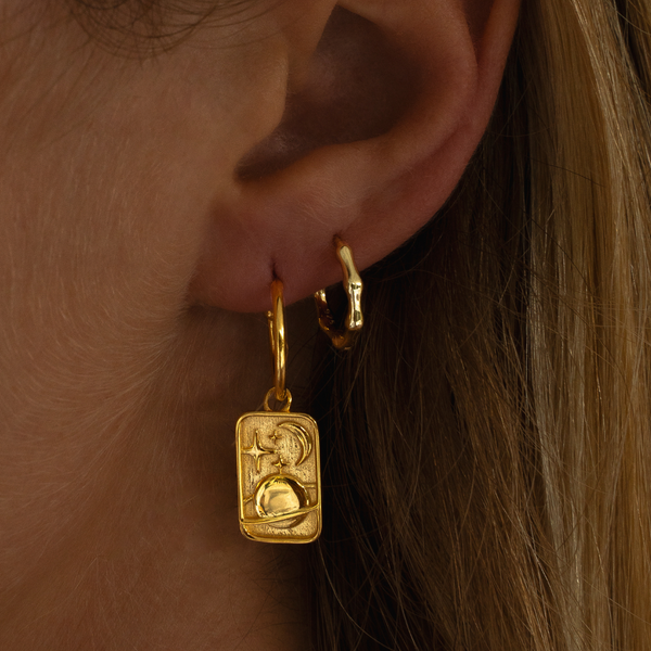 Moon & Saturn Earrings in Gold