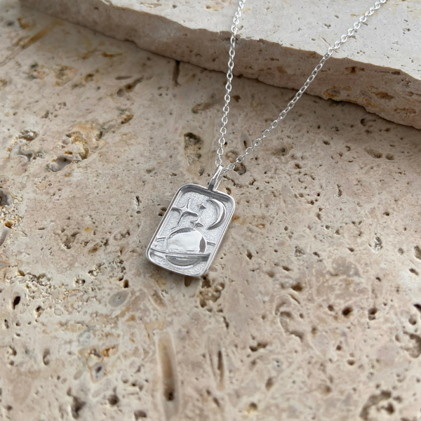 Moon & Saturn Necklace in Silver