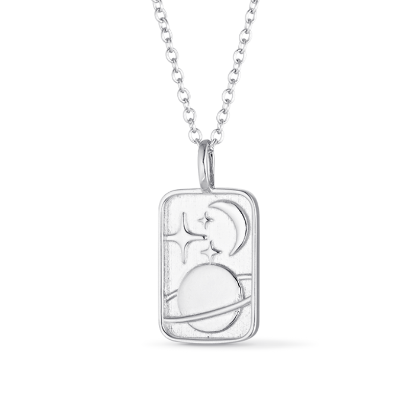 Moon & Saturn Necklace in Silver